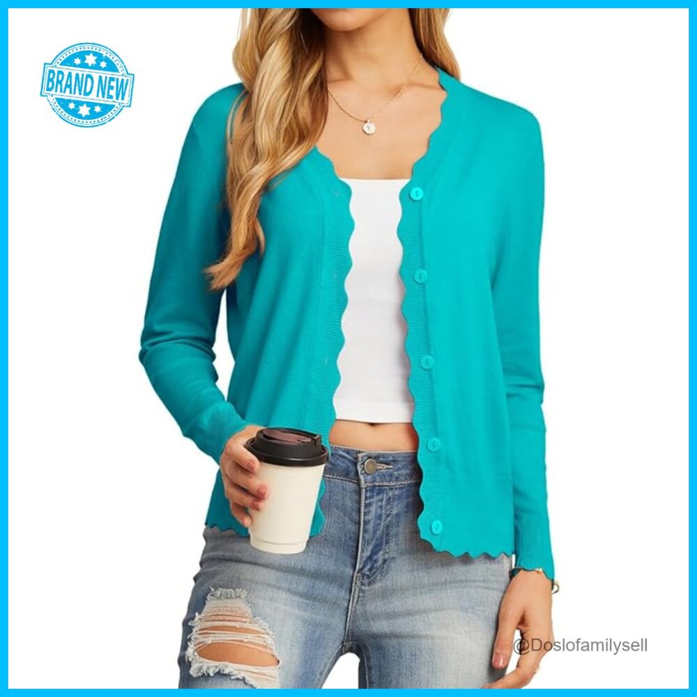 Long Sleeve V-Neck Cardigan Button Down Knit Shrug Slim Fit Classic Chic